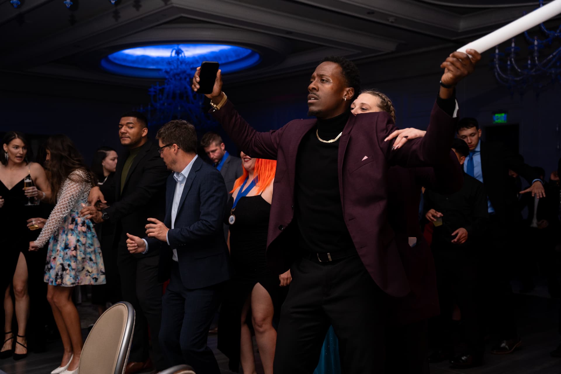 The team celebrating on the dance floor at the awards gala