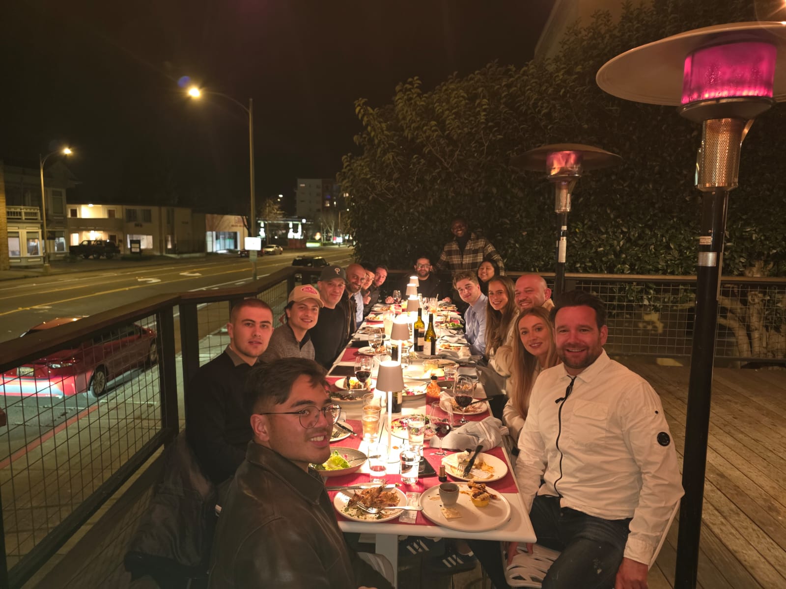 The ZG team at a long table for a team dinner in Santa Rosa